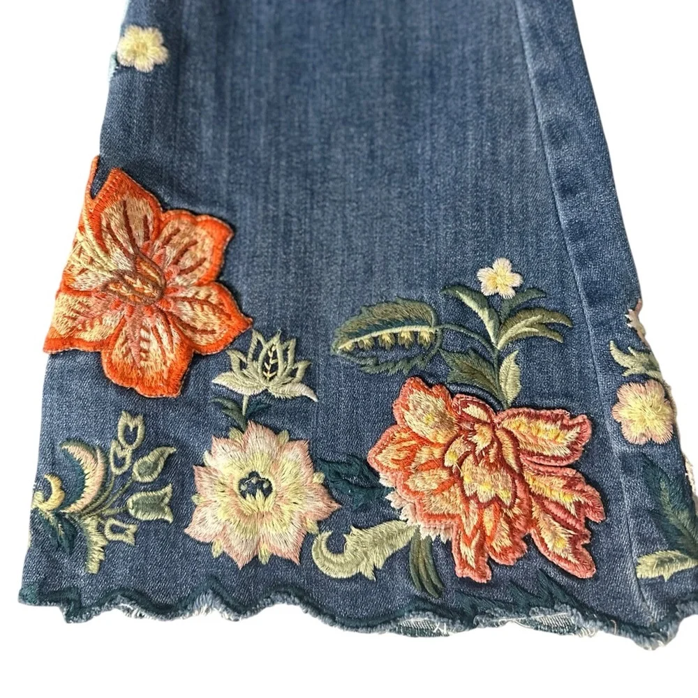 DRIFTWOOD Blue Flare Jeans with Floral Embroidery - Picture 4 of 12